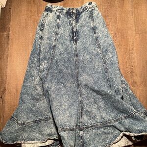 FAX Vintage Denim Flare Skirt Stone Wash Women’s Size 12  1990s Retro Runs Small